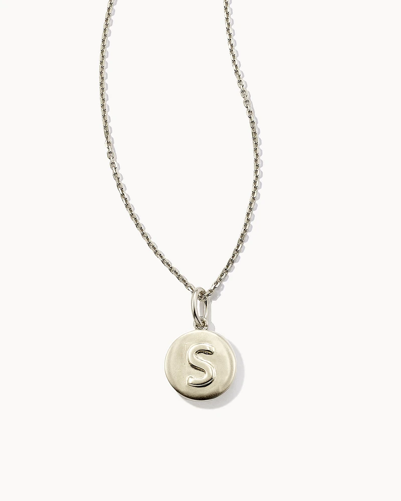 Letter S Coin Pendant Necklace in Oxidized Sterling Silver