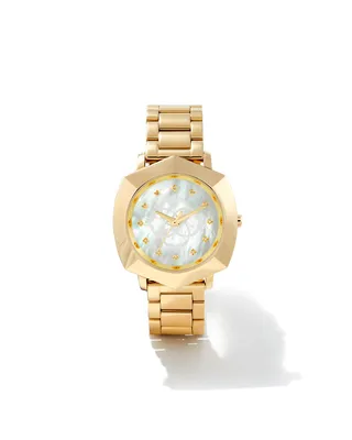 Dira Gold Tone Stainless Steel 38mm Diamond Dial Watch in Ivory Mother-of-Pearl