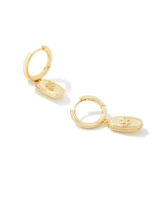 Rue Gold Huggie Earrings in White Crystal