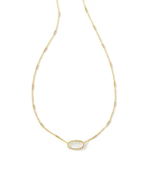 Framed Gold Elisa Pendant Necklace in White Iridescent Glitter Glass