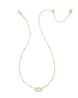 Framed Gold Elisa Pendant Necklace in White Iridescent Glitter Glass