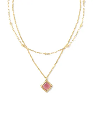 Kacey Gold Multi Strand Necklace in Pink Cat's Eye