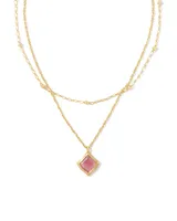 Kacey Gold Multi Strand Necklace in Pink Cat's Eye