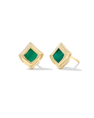 Kacey Gold Stud Earrings in Emerald Cat's Eye