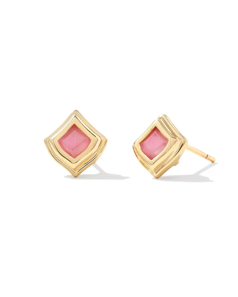 Kacey Gold Stud Earrings in Pink Cat's Eye