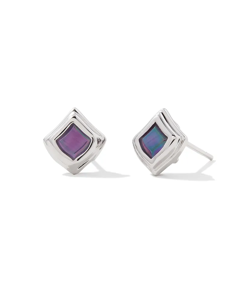 Kacey Silver Stud Earrings in Purple Cat's Eye