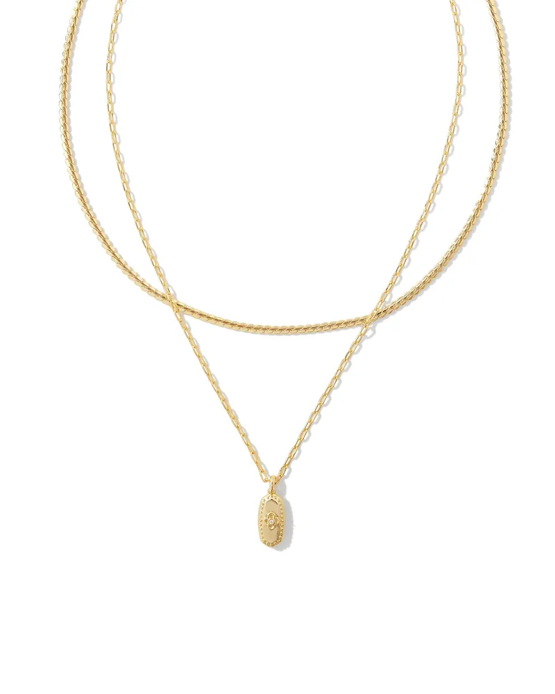 Rue Gold Multi Strand Necklace in White Crystal