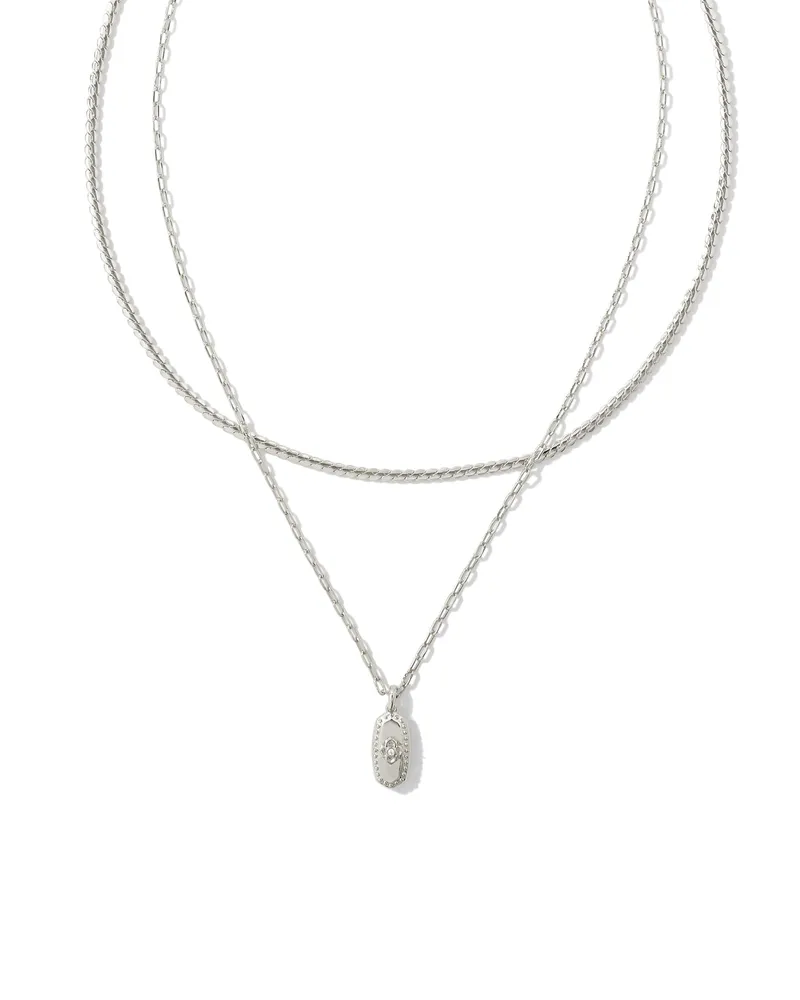 Rue Silver Multi Strand Necklace in White Crystal