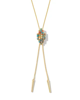 Ember Gold Bolo Necklace in Bronze Veined Turquoise Magnesite Red Oyster