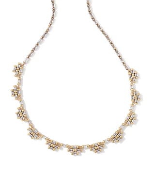 Ember Vintage Gold Crystal Strand Necklace in White Crystal