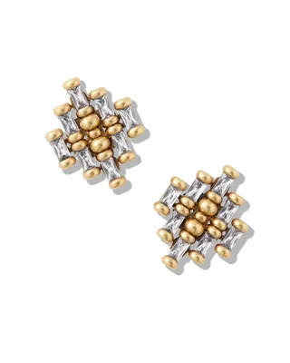 Ember Vintage Gold Crystal Stud Earrings in White Crystal