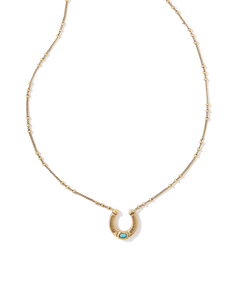 Noble Vintage Silver Horseshoe Pendant Necklace Variegated Dark Teal Magnesite