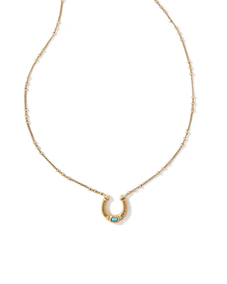 Noble Vintage Silver Horseshoe Pendant Necklace Variegated Dark Teal Magnesite