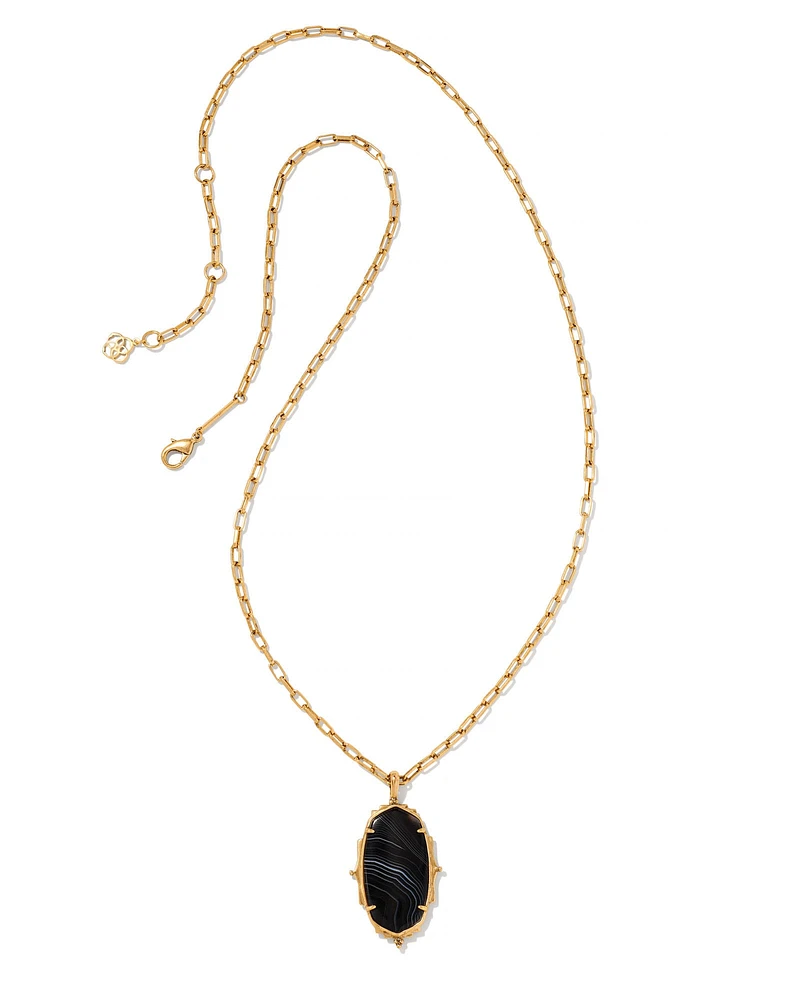 Baroque Ella Vintage Gold Long Pendant Necklace Banded Agate
