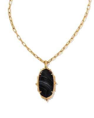 Baroque Ella Vintage Gold Long Pendant Necklace in Black Banded Agate