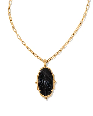 Baroque Ella Vintage Gold Long Pendant Necklace Orange Banded Agate