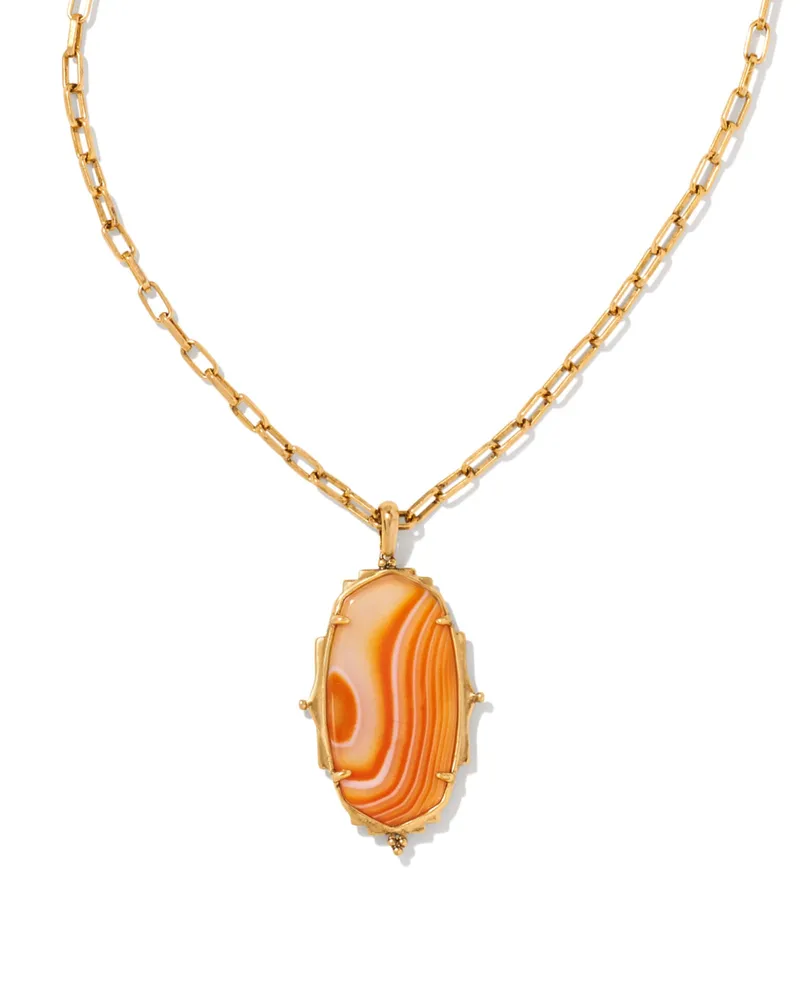 Baroque Ella Vintage Gold Long Pendant Necklace in Banded Agate