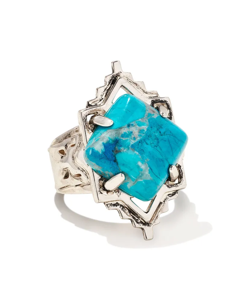 Cass Vintage Silver Cocktail Ring Variegated Dark Teal Magnesite