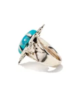 Cass Vintage Silver Cocktail Ring Variegated Dark Teal Magnesite