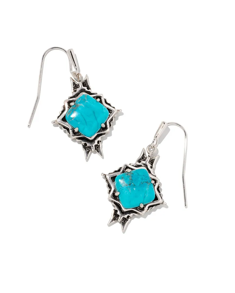 Cass Vintage Silver Drop Earrings in Variegated Dark Teal Magnesite