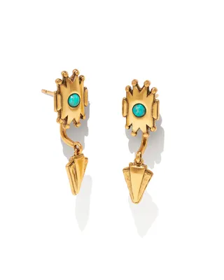 Shiva Vintage Gold Ear Jacket Earrings in Teal Howlite