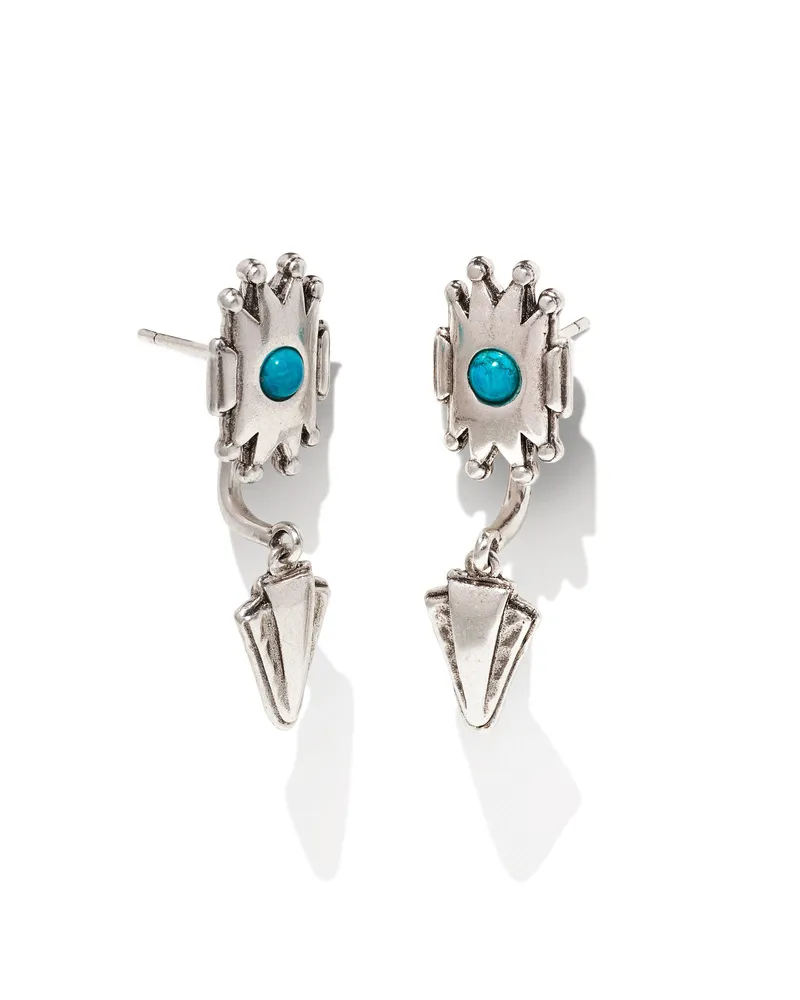 Shiva Vintage Silver Ear Jacket Earrings in Variegated Dark Teal Magnesite