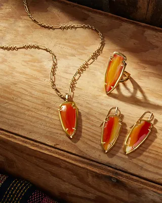 Skylar Vintage Gold Drop Earrings in Orange Banded Agate