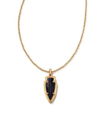 Skylar Vintage Gold Short Pendant Necklace in Black Banded Agate