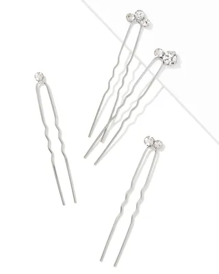 Crystal Hair Pin Set of 4 in Silver