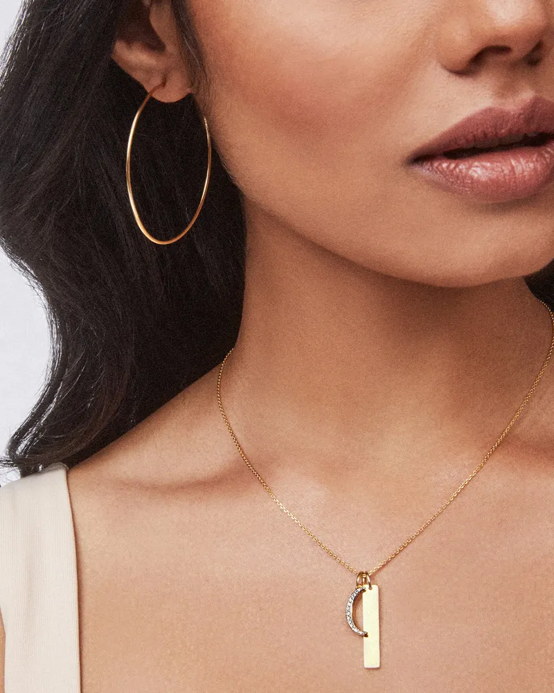 Crescent Moon 18k Gold Vermeil Charm in White Diamond