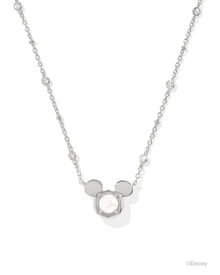 Disney | Kendra Scott Silver Mickey Mouse Short Pendant Necklace in White Pearl