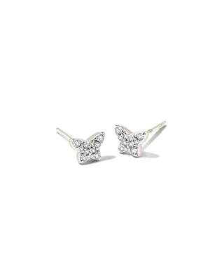 Butterfly 14k White Gold Stud Earrings in White Diamond