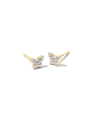 Butterfly 14k Gold Stud Earrings in White Diamond