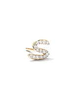 Letter S 14k Yellow Gold Single Stud Earring in White Diamond