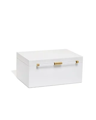Medium Antique Brass Jewelry Box in White Lacquer