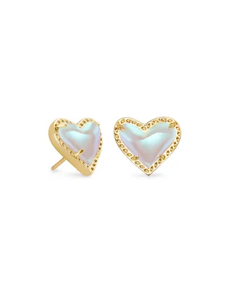 Ari Heart Gold Stud Earrings Neon Pink Magnesite