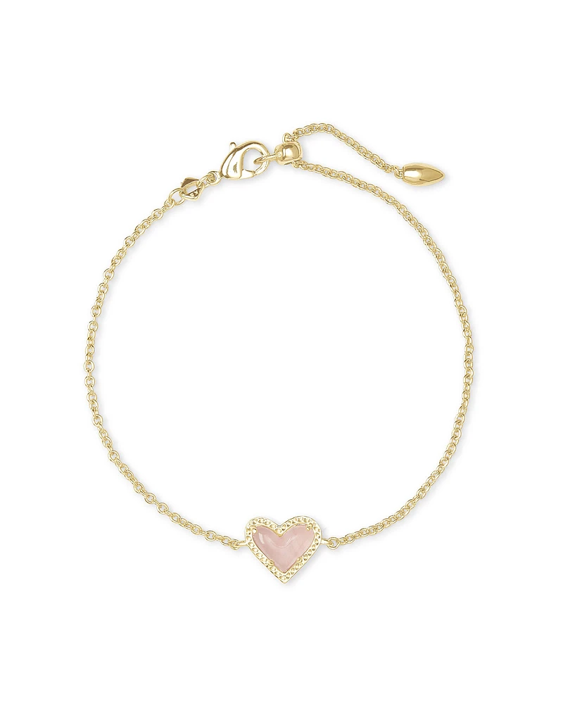 Ari Heart Gold Chain Bracelet in Rose Quartz