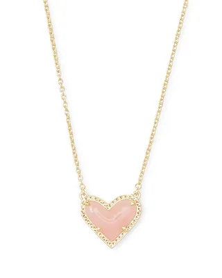 Ari Heart Gold Pendant Necklace Bubblegum Pink Kyocera Opal