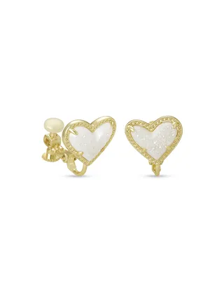 Ari Heart Gold Stud Clip On Earrings in Iridescent Drusy