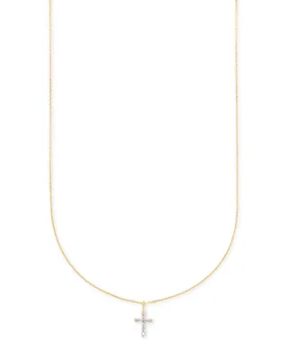 Cross 14k Gold Pendant Necklace in White Diamonds