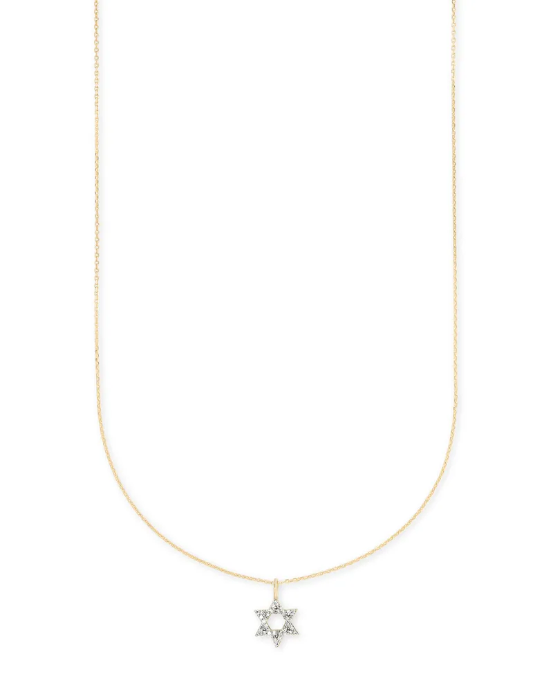 Star of David 14k Yellow Gold Pendant Necklace in White Diamonds