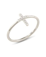 Cross 14k Yellow Gold Band Ring White Diamond