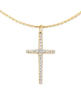 Large Cross 14k Yellow Gold Pendant Necklace in White Diamond