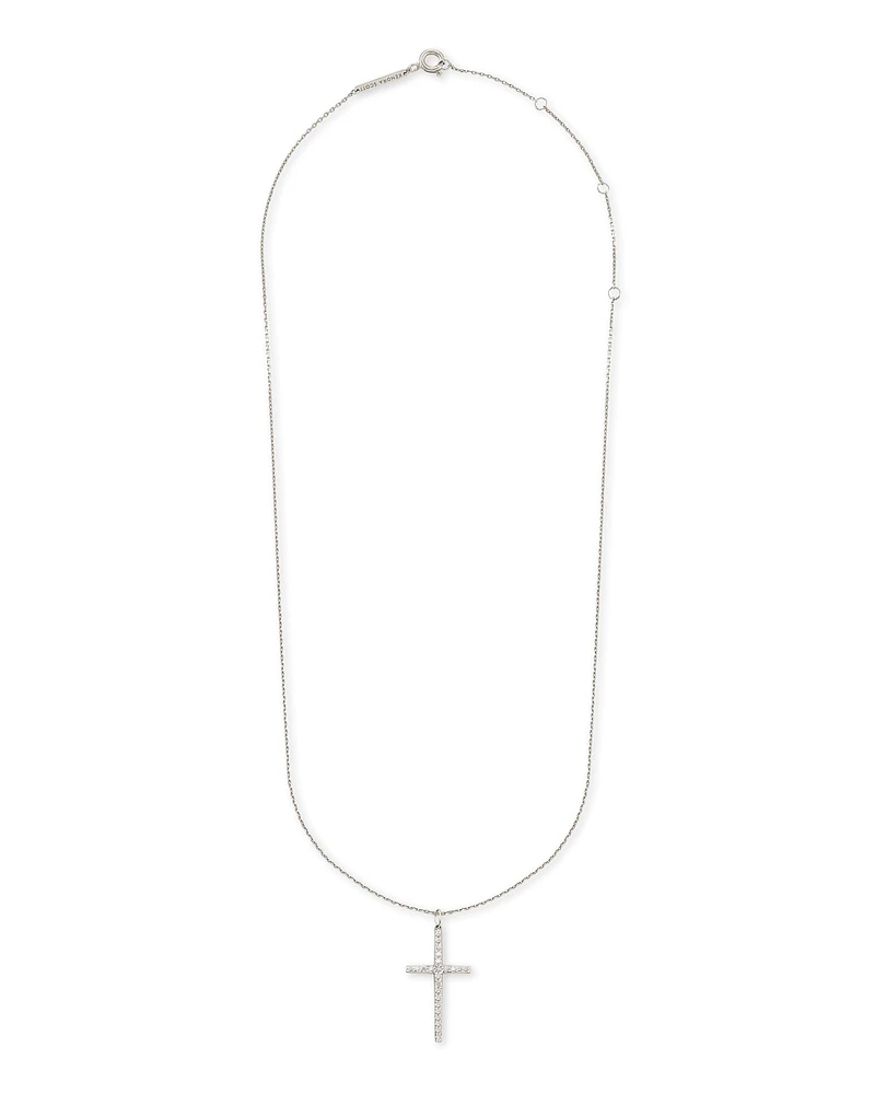 Large Cross 14k Yellow Gold Pendant Necklace White Diamond