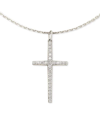 Large Cross 14k Yellow Gold Pendant Necklace White Diamond