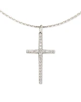 Large Cross 14k Yellow Gold Pendant Necklace White Diamond