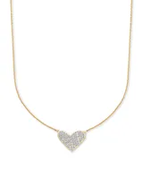 Large Heart 14k Yellow Gold Pendant Necklace in White Diamond