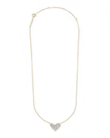 Large Heart 14k Yellow Gold Pendant Necklace in White Diamond