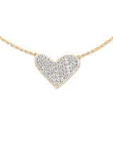 Large Heart 14k Yellow Gold Pendant Necklace in White Diamond