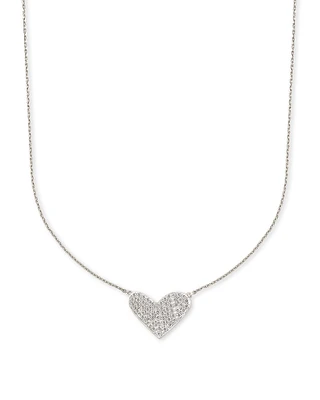 Large Heart 14k White Gold Pendant Necklace Diamond